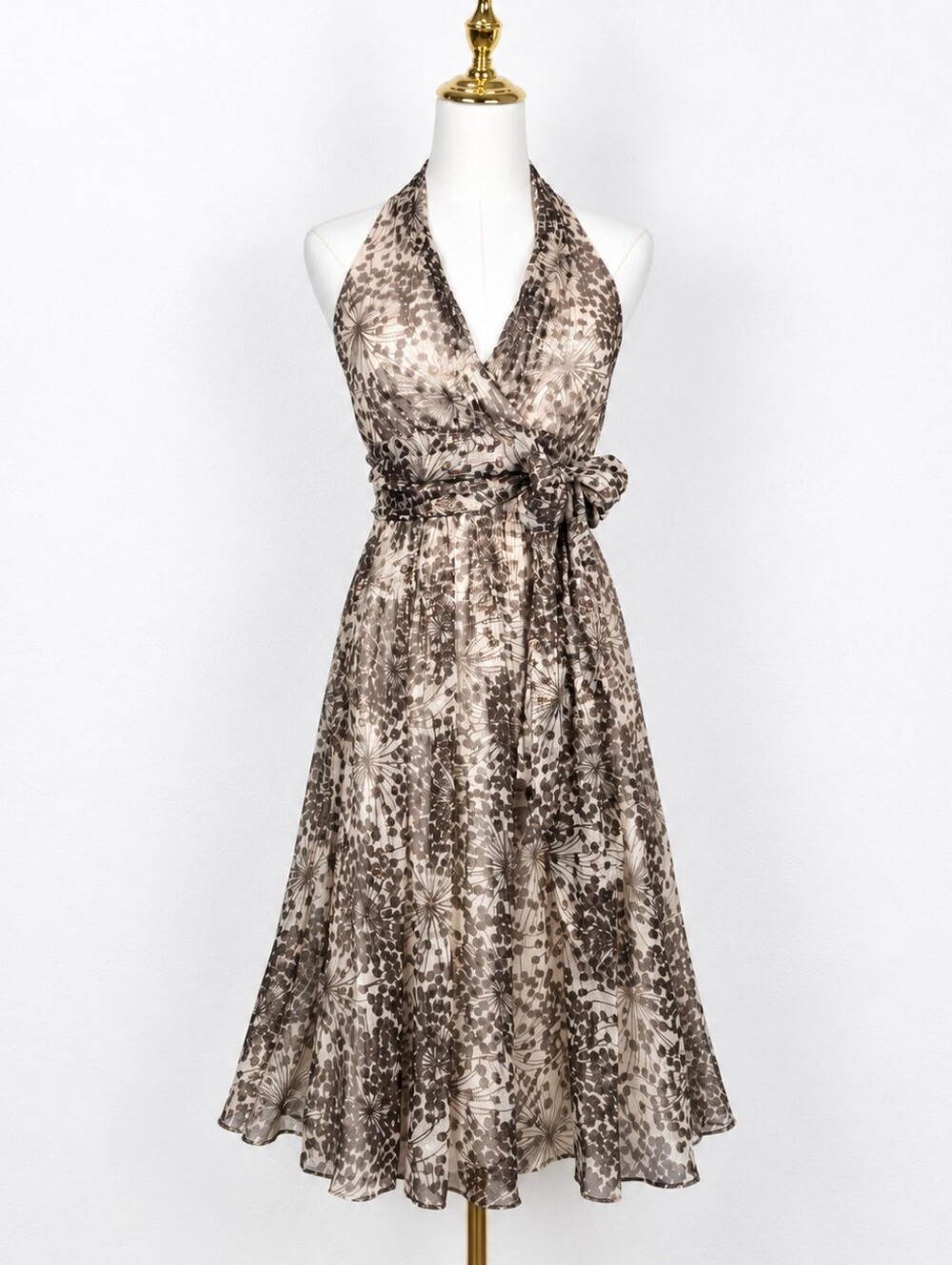 Vintage Y2K BCBG Max Azria NWT Silk Metallic Halter Dress Size 4 Fairy Boho Midi